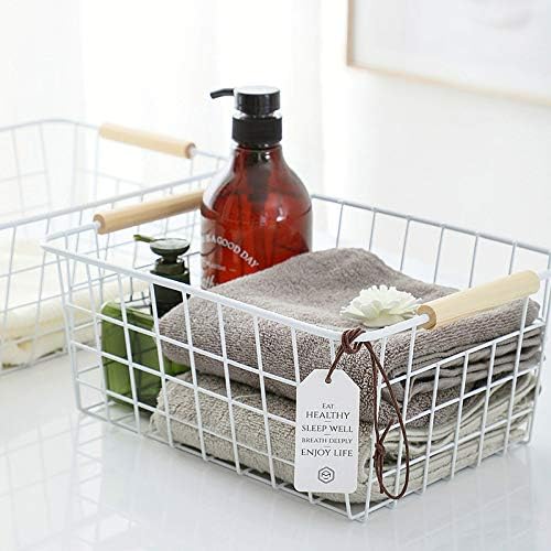 LeleCAT White Wire Baskets for Organizing with Handles，Pantry Organizers and Storage For Kitchen, Household Snack Basket for Cabinets, Closets, Bedrooms,food - Set of 4(White)-NeatNest