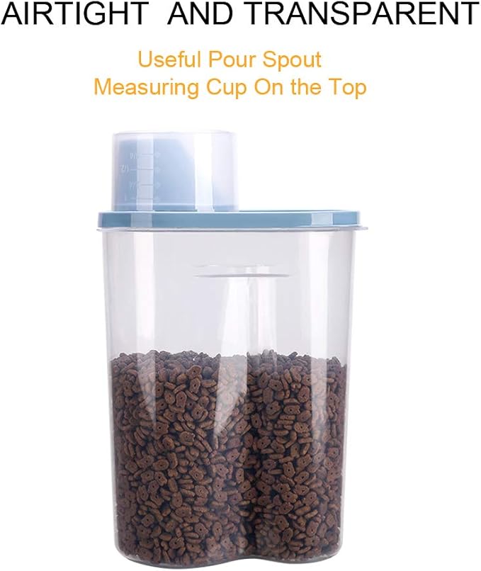 GreenJoy 2 Pack 2lb/2.5L Pet Food Storage Container with Measuring Cup, Can Covers and Bowl for Small Dog, Cat, Waterproof-BPA Free-NeatNest