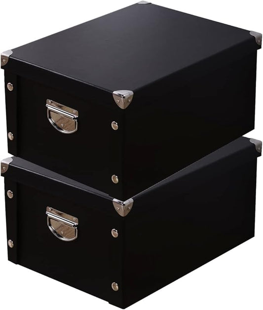 GUOZI Collapsible Storage Box, Decorative Memory Box with Lid & Metal Reinforced Corners, Organizer Gift Box for Keepsake Toy Photos Office Nursery Wardrobe Bookshelf (2Pcs-Black, 35 * 25 * 17.5cm)-NeatNest