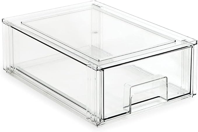 Isaac Jacobs Medium Stackable Organizer Drawer (12.5” x 8.3” x 4.1”), Clear Plastic Storage Box, Pull-Out Bin, Home, Office, Closet & Shoe Organization, BPA-Free, Food/Fridge/Freezer Safe (Medium)