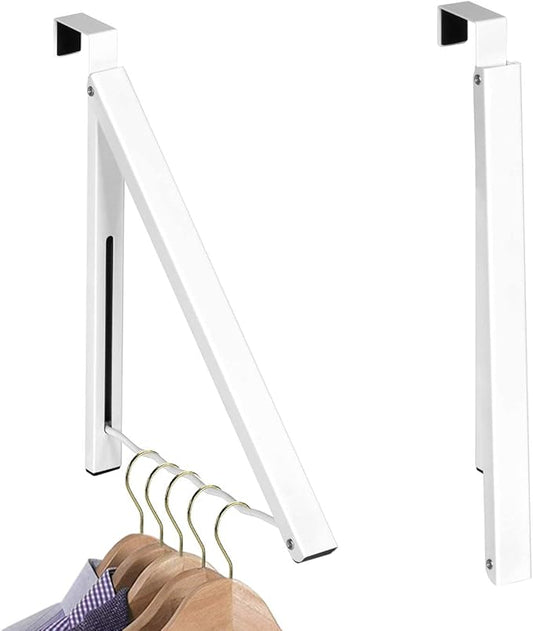 HOLDN’ STORAGE Over The Door Hanger - Single Foldable Rack Organizer for Hanging Clothes, Coats & Towels, Ideal for Dorm Rooms, Laundry, Bathrooms, Etc - Holds up to 20 LBs, Collapsible - White