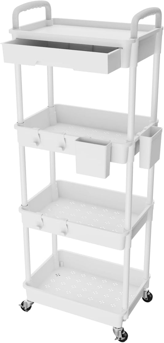 4 Tier Rolling Utility Cart with Drawer,REBECAT Utility Cart Made of Multifunctional Storage Organizer Tool for Kitchen,Bathroom,Living Room,Office(Gray)-NeatNest