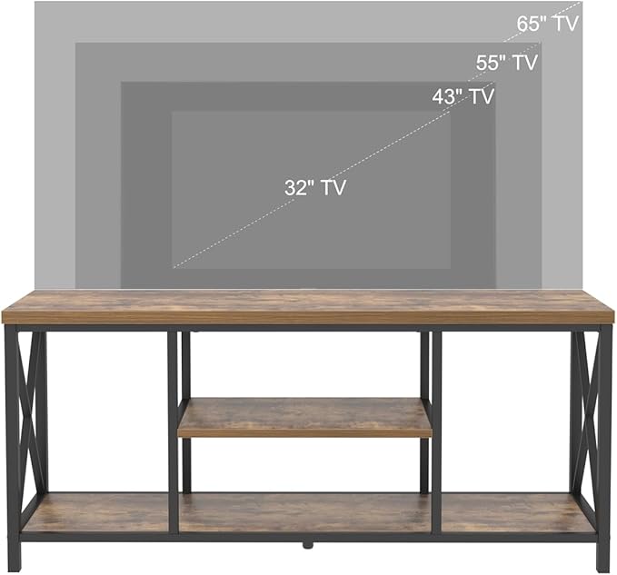 EXCEFUR 55 Inch TV Stand for Televisions up to 65 Inch, Modern Entertainment Center with Storage Shelves, Industrial Media TV Console for Living Room, Bedroom, Rustic Brown