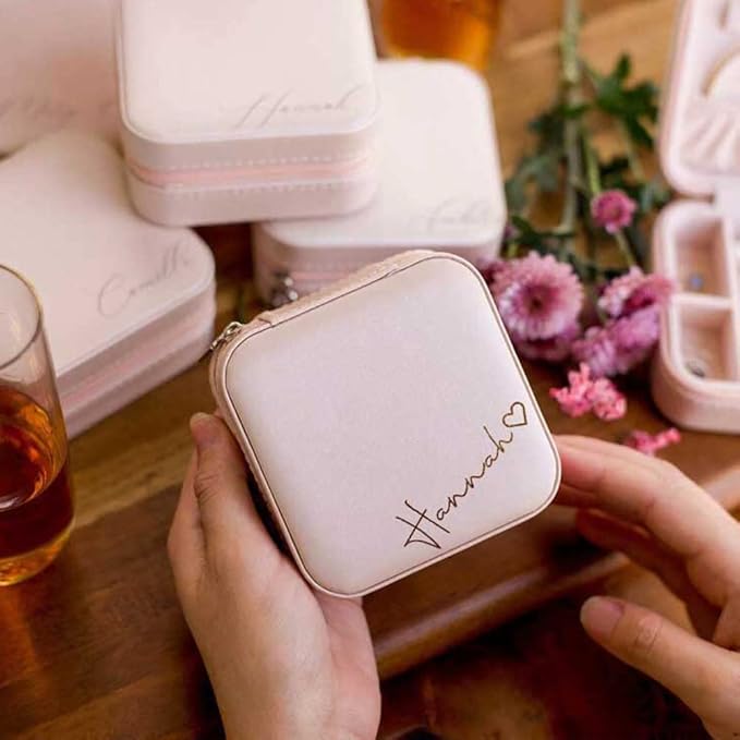DayOfShe Personalized Jewelry Box for Women and Girls, Small Jewelry Case for Bridesmaid Gifts or Bachelorette Party-NeatNest