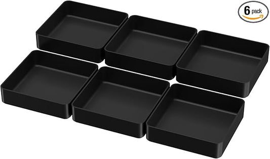 CHANCETSUI Black Stackable Vanity Organizer Trays: Thick Makeup Holder for Countertop, Shallow Drawers-NeatNest