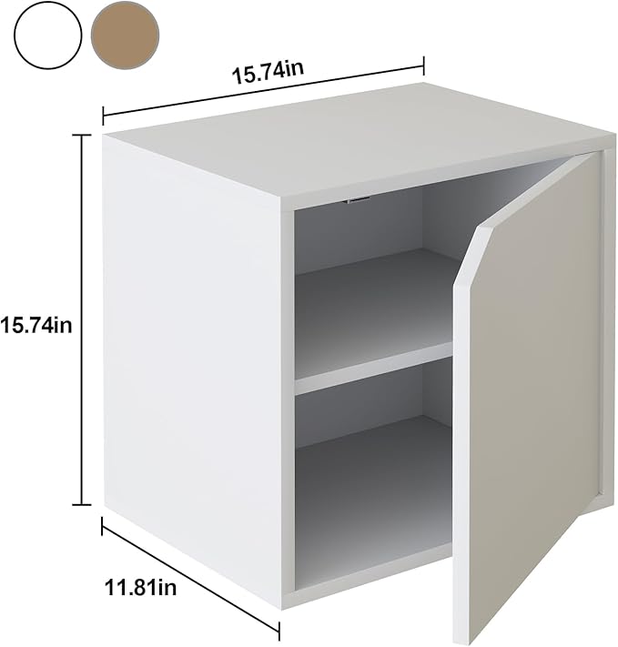 Garden 4 You Cube Storage Organizer Shelf, 2-Tier Stackable Bookshelf with Door, Wooden Display Bookcase, Small Storage Cabinet for Living Room & Bedroom, White-NeatNest