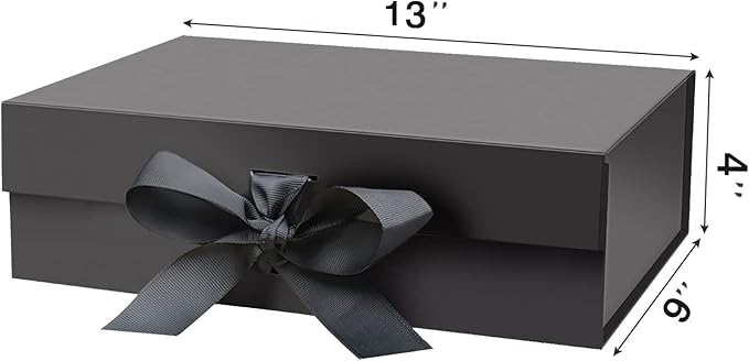 13"X9"X4" Large Black Magnetic Gift Box with Lid and Ribbon for Presents-NeatNest