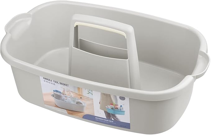 JiatuA Large Cleaning Supplies Caddy Portable Shower Basket Supply Organizer with Handle Plastic Bucket Tool Storage for Bathroom, Bedroom, Kitchen, College Dorm, Garden, Light Gray 2 Pack-NeatNest