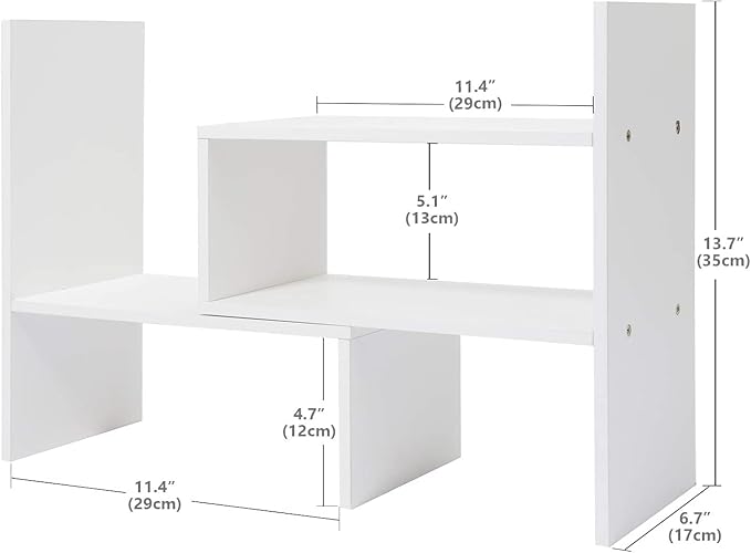 Aleiodvn Expandable Wood Desktop Bookshelf,Desktop Organizer Office Storage Rack,Free Style Rotation Display Shelf,Adjustable Desk Hutch Corner Desk Storage Shelf,Desk Top Shelfing,Home Decor(White)-NeatNest