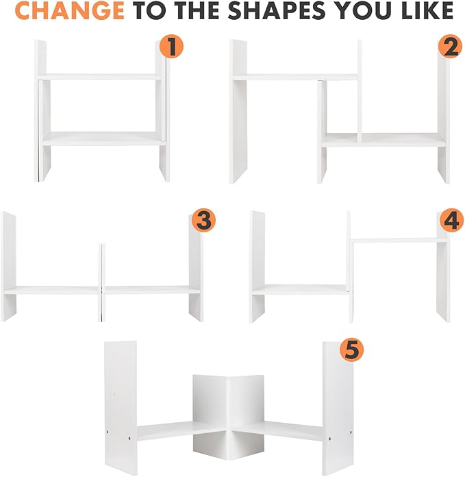 ShellKingdom Desk Shelf Organizer, H-Shaped Desktop Shelves, Adjustable Desktop Corner Shelf, Bookshelf Storage Rack and Cubicle Decor for Desk, Tabletop, School, Office, Dorm Desk Organizer - White-NeatNest