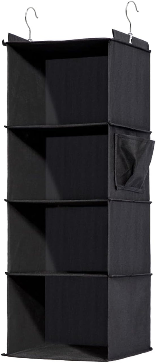 4-Shelf Hanging Closet Organizer and Storage, Collapsible Hanging Shelves for Closet with 2 Side Pockets, Hanging Shoe Organizer to Saving Space,Black-NeatNest