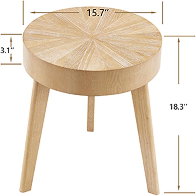 Gexpusm Round Wood End Tables for Living Room, Farmhouse Circle Side Table, Rustic Mid-Century Wooden Nightstand Bedside Table for Apartment, Easy Assembly (Only End Table, 16" Dx16 Wx18 H)