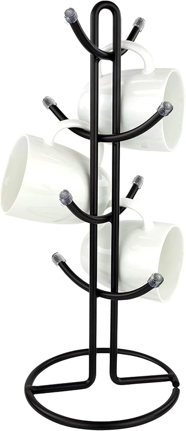 FitWell Mugs Holder, Mug Tree, Coffee Mug Holder, Coffee Mug Tree, Mug Organizer for Cabinet, Mug Holder Stand, Coffee & Tea Cup Storage Rack (Black, 8 Mugs Holder (17.5"H))-NeatNest