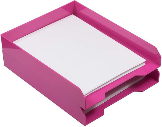 JAM PAPER Stackable Paper Trays - Pink - Desktop Document, Letter, & File Organizer Tray - 2/Pack-NeatNest