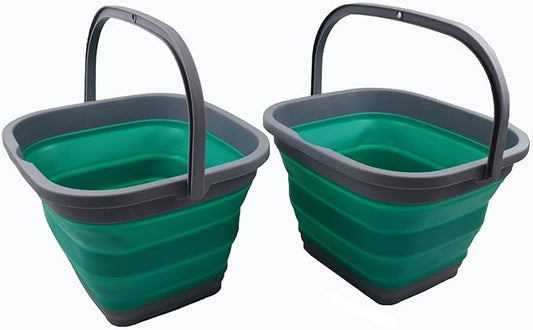 SAMMART 10L (2.6 Gallon) Collapsible Rectangular Handy Bucket (Dark Grey/Bluish-Green (Set of 2))-NeatNest
