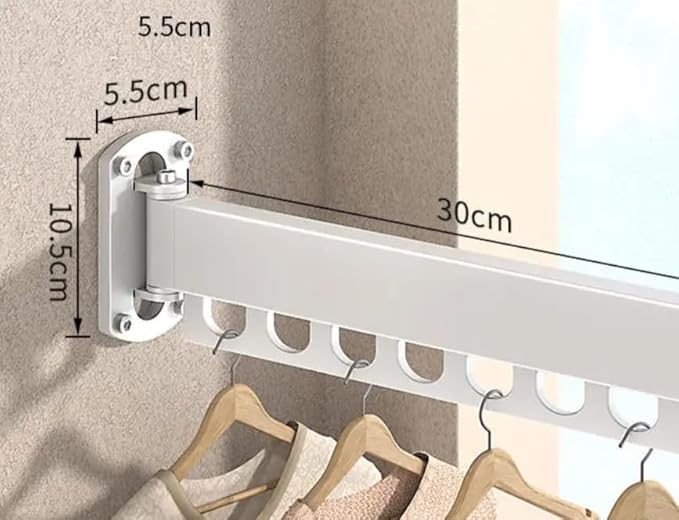 Clothes Drying Rack Carbon Steel Laundry Drying Rack Collapsible White Wall Mounted Clothes Rack 45 Inch Clothes Hanger Rack with Hooks for Drying Clothes 47 Inch