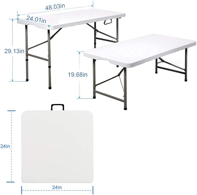 4ft Picnic Table,Folding Utility Table Portable Fold-in-Half Plastic Picnic Party Dining Camp Table with Handle for Indoor Outdoor-NeatNest