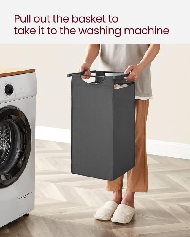 VASAGLE Laundry Hamper, Laundry Basket, Laundry Sorter with 3 Pull-Out and Removable Bags, Shelf, Metal Frame, 3 x 10.6 Gallons (40 L), 36.4 x 13 x 28.4 Inches, Slate Gray and Charcoal Gray UBLH301G01-NeatNest