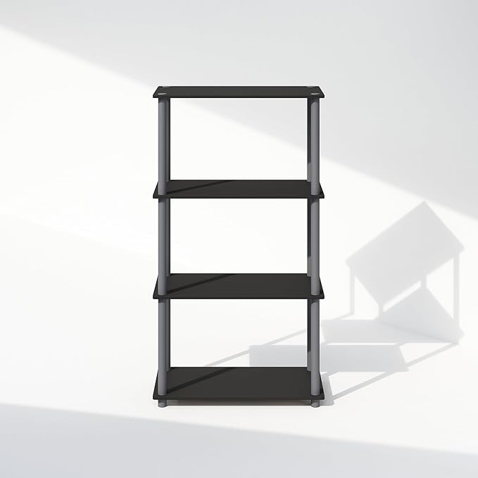 Furinno Turn-N-Tube 4-Tier Multipurpose Bookshelf, Bookcase, Black/Grey-NeatNest