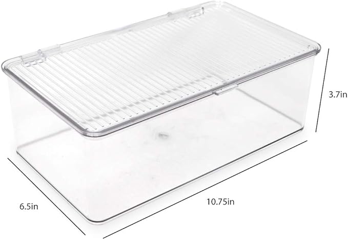 Isaac Jacobs Medium Stackable Organizer Bin (10.75”x6.5”x3.7”) w/ Hinged Lid, Clear Storage Box, Home, Office, School, Fridge, Bathroom, Kitchen, Pantry Container, BPA-Free, Food Safe (Medium, Clear)