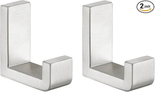 Angle Simple Bathroom Towel Hooks, SUS 304 Stainless Steel Compact Robe Coat Hooks for Wall, Brushed Nickel, 2 Pack