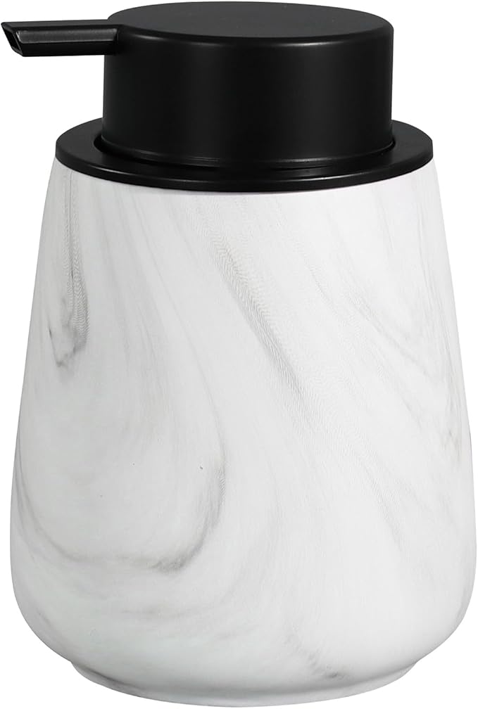 12Oz Ceramic Liquid Soap Dispenser - Modern Lotion Hand Soap Dispenser with Easy-to-Press Black Pump, Reusable and Refillable Dish Soap Dispensers for Bathroom & Kitchen, Marble White-NeatNest