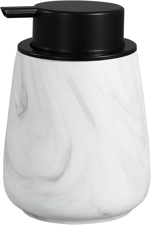 12Oz Ceramic Liquid Soap Dispenser - Modern Lotion Hand Soap Dispenser with Easy-to-Press Black Pump, Reusable and Refillable Dish Soap Dispensers for Bathroom & Kitchen, Marble White-NeatNest