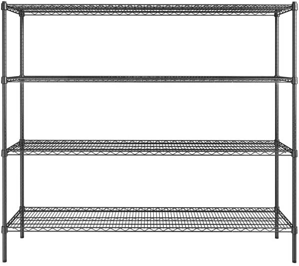 18" x 72" NSF Black Epoxy 4-Shelf Kit with 64" Posts, Heavy Duty Storage Shelving, Wire Shelving Kit, NSF Commercial Storage Rack Unit