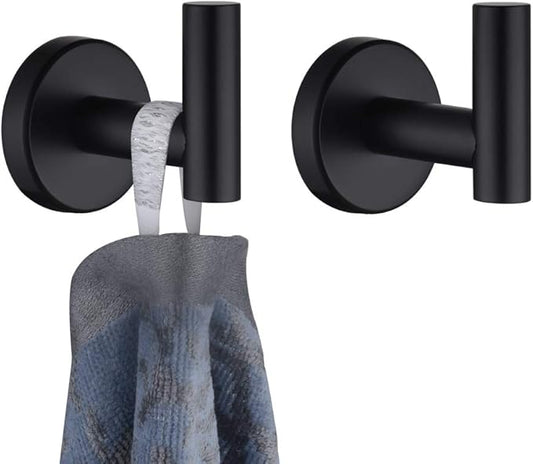 JQK Black Bathroom Towel Hook, Coat Robe Clothes Hook for Bathroom Kitchen Garage Wall Mounted (2 Pack), 304 Stainless Steel Matte Black, TH100-PB-P2-NeatNest