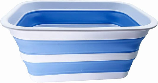 SAMMART 12L (3.17Gallon) Collapsible Tub - Portable Outdoor Picnic Tray - Portable Washing Basin - Space Saving Plastic Washtub (White/Baby Blue)