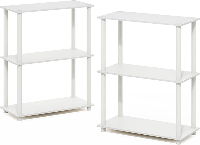 Furinno Turn-N-Tube 3-Tier Compact Multipurpose Shelf Display Rack, White/White, Set of 2-NeatNest