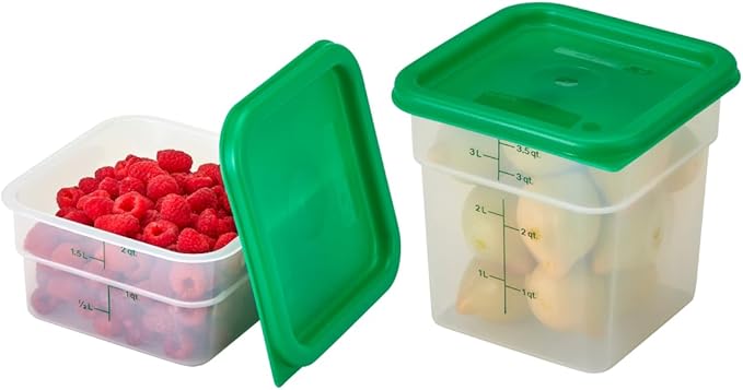 Cambro Food Storage Container with Lid (Microwave Safe and BPA-Free) - 2 Pack - Classic Series Square with Green Lid - 2 and 4 QT (Quart) - Commercial Grade for Food Prep (Translucent)-NeatNest