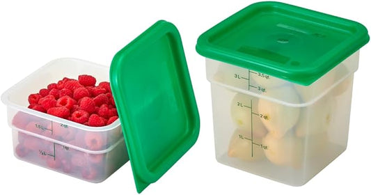 Cambro Food Storage Container with Lid (Microwave Safe and BPA-Free) - 2 Pack - Classic Series Square with Green Lid - 2 and 4 QT (Quart) - Commercial Grade for Food Prep (Translucent)-NeatNest