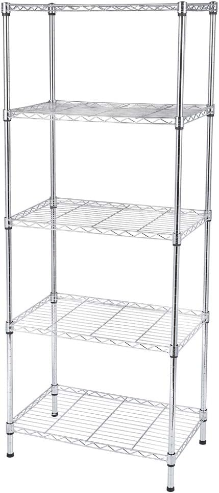 5 Tier Adjustable Storage Shelf Metal Storage Rack Wire Shelving Unit Storage Shelves Metal for Pantry Closet Kitchen Laundry (Silver14)