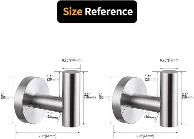 Brushed Stainless Steel Towel Coat Hooks Bathroom Clothes Garage Hotel Cabinet Closet Sponges Robe Hook Wall Mounted Round Kitchen Heavy Duty Bath Door Hanger 2 Pack-NeatNest
