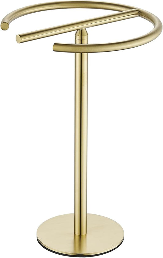 Hand Towel Holder Stand, Free-Standing Towel Rack Brushed Gold, SUS304 Stainless Steel Towel Bar Rack Stand, Tower Bar for Bathroom Kitchen Vanity Countertop