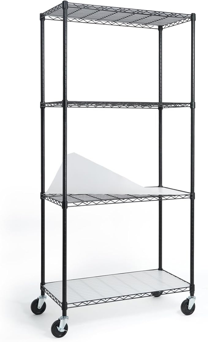 CAPHAUS NSF Heavy Duty Wire Shelving w/Wheels, Leveling Feet & Liners, Storage Metal Shelf, Garage Shelving Storage, Utility Wire Rack Storage Shelves, W/White Clear Liner, 36 x 18 x 76 4-Tier-NeatNest