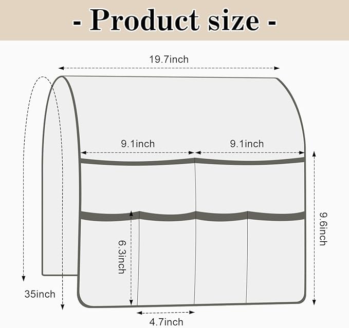 Couch Armrest Organizer Remote Control Holder Bedside Caddy with 6 Pockets, Non-Slip Armchair Caddy Sofa Armrest Organizer for Tv Remote Control, Magazine, Cell Phone, Beige-NeatNest