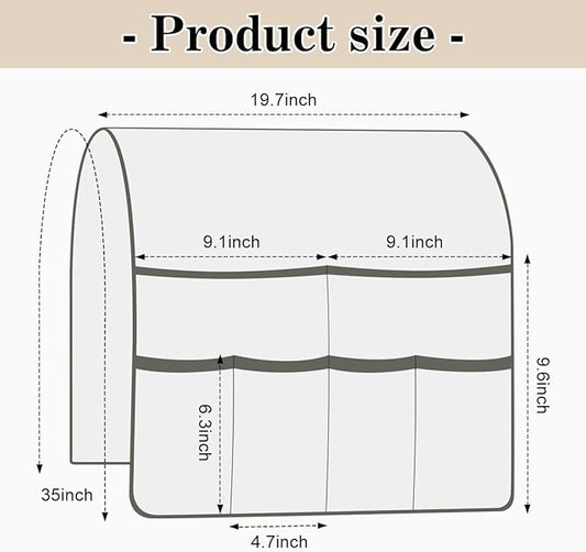 Couch Armrest Organizer Remote Control Holder Bedside Caddy with 6 Pockets, Non-Slip Armchair Caddy Sofa Armrest Organizer for Tv Remote Control, Magazine, Cell Phone, Beige-NeatNest