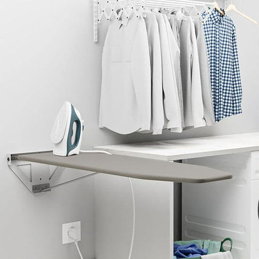Wall-Mounted Ironing Board, Foldable Laundry Iron Board, Space Saving Ironing Station, Swivel Ironing Board with Heat Resistant Cover for Home, Apartment & Small Spaces, 39.3" x 12" Gray