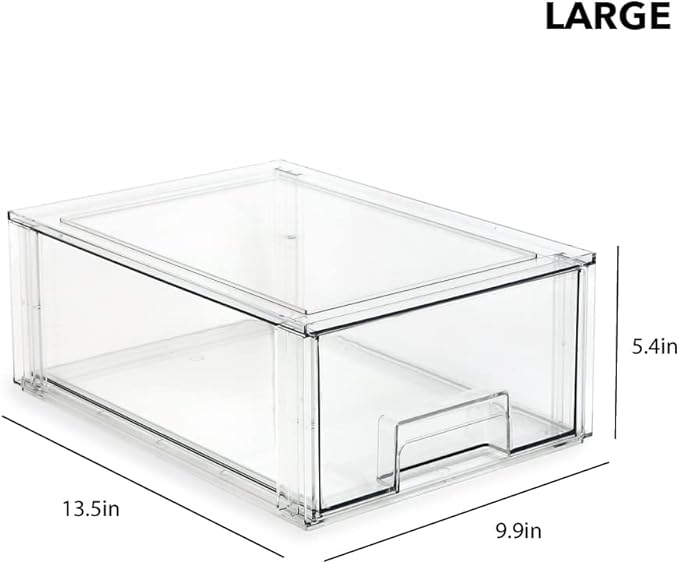 Isaac Jacobs Stackable Organizer Drawer Set (1 Medium, 1 Large), Clear Plastic Storage Boxes, Pull-Out Bins, Home, Office, Closet, Shoes, BPA-Free, Food/Fridge/Freezer Safe (1 Medium, 1 Large)