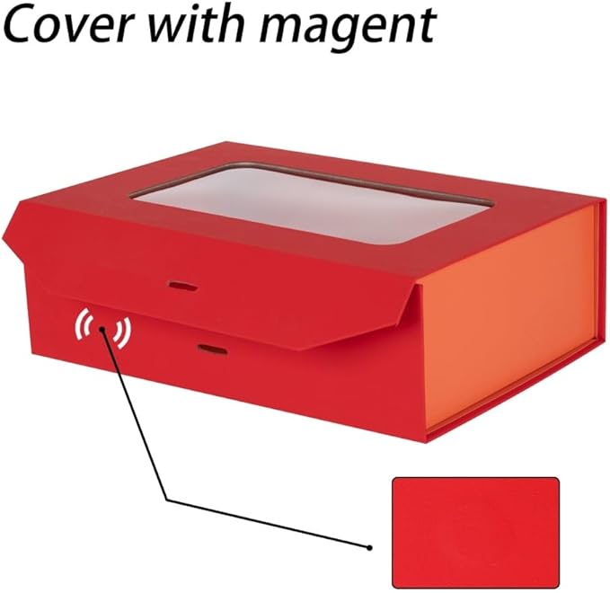 5 Pcs Red Gift Box for Presents with Ribbon 10.8x7.5x3.5 Inches Clear Gift Box with Window Magnetic Closure Gift Boxes with Lids-NeatNest