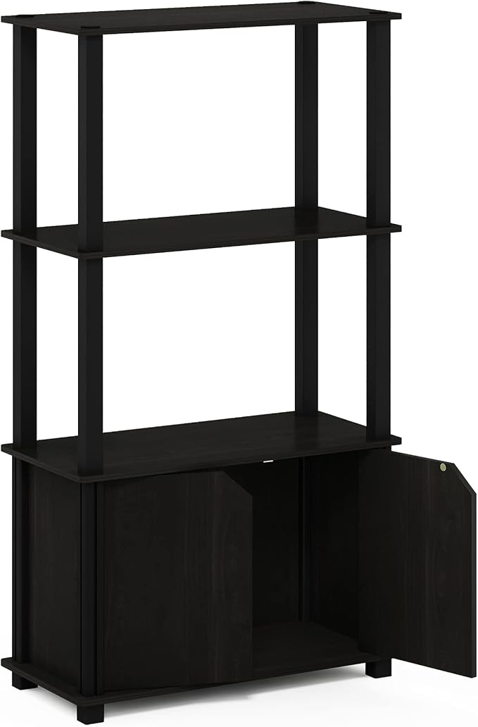 Furinno Brahms 4-Tier Multipurpose Bookcase/Bookshelf/Display Shelf/Display Rack with Door, Espresso/Black-NeatNest