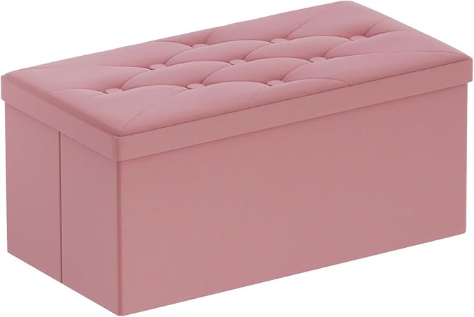 BRIAN & DANY Folding Storage Ottoman Bench, Ottoman with Storage, Foot Rest, Benches Seat for Bedroom, Living Room, Entryway, Long Shoes Bench, 15.7" x 31.5" x 15.7" Hot Pink-NeatNest