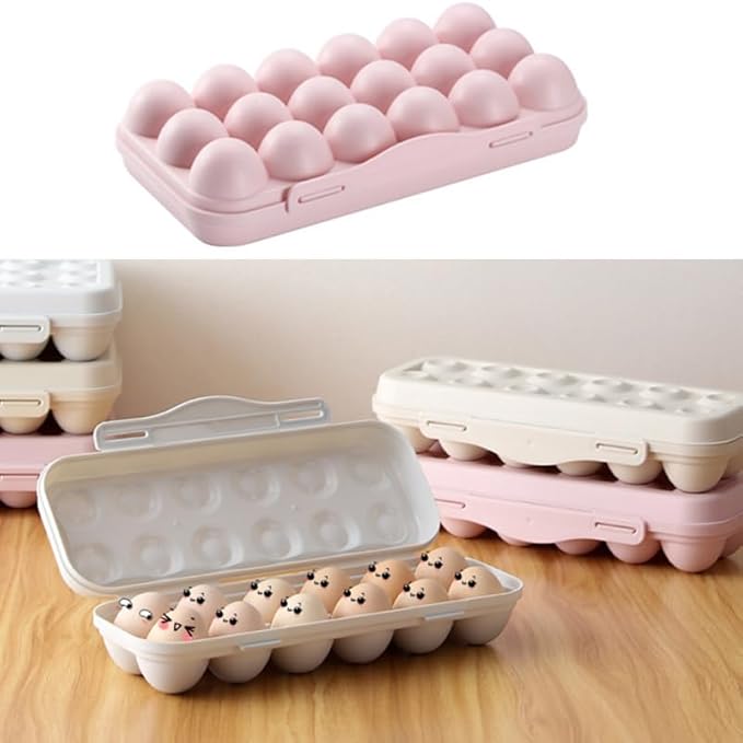UPKOCH 2-Pack Stackable Refrigerator Organizer, 18-Count Plastic Egg Storage with Lids, Space-Saving Kitchen Containers for Eggs, Fridge Food Trays (Pink)