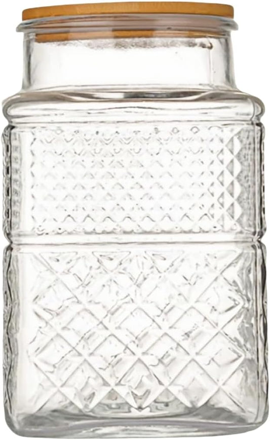 ANSQU Square Glass Jar, Candy Jar with Lid, Glass Food Storage Containers for Ground Coffee, Tea, Sugar, Decorative Mason Jar (Transparent, 61oz)