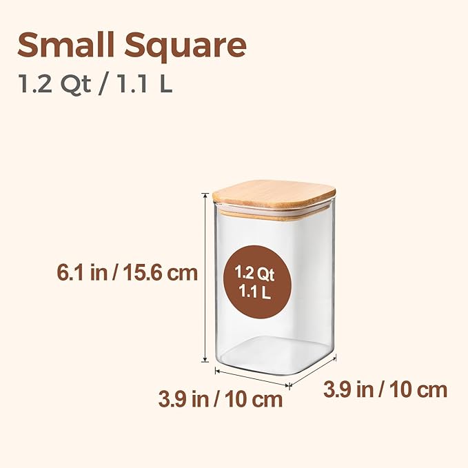 ComSaf 1.2 Qt Glass Storage Containers with Lids, Glass Jars with Lids, Clear Food Storage Jar, Square Canister Set of 9, Pantry Organizers and Storage for Cookie Flour Oat Pasta Tea Coffee Bean-NeatNest