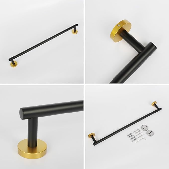 24-Inch Bath Hand Towel Bar SUS 304 Stainless Steel Towel Rack Holder for Bathroom Wall Mount Black & Gold