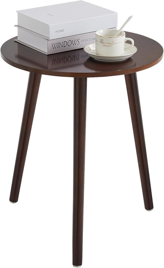 Apicizon Side Tables End Table Bedroom, Dark Brown Round Side Table Nightstand Bedside Table for Living Room, Nightstands Coffee Table with Brown Wood Legs-NeatNest