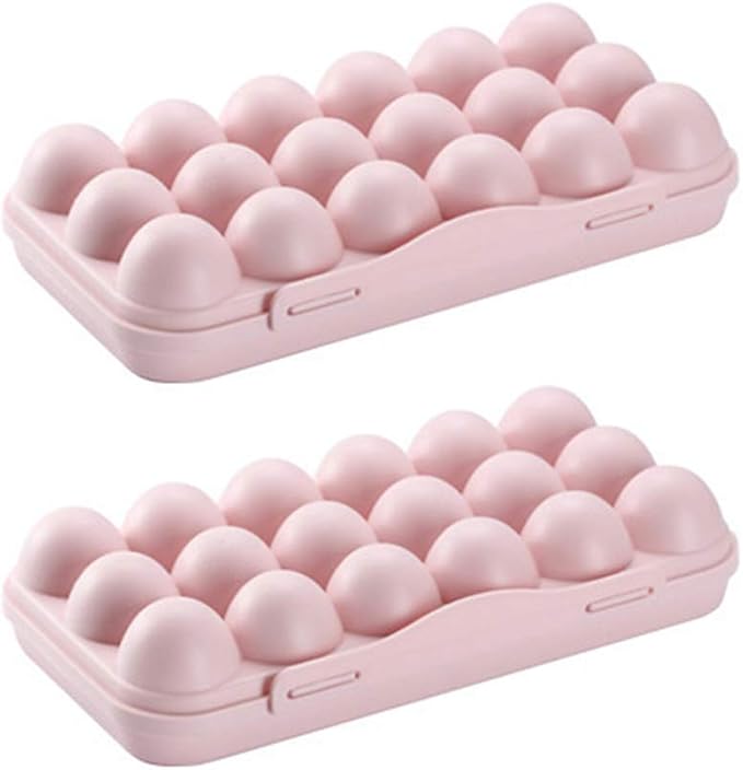 Cabilock 2pcs Portable Egg Storage Box Shatterproof Refrigerator Egg Holder Stackable Egg Tray for Practical Organization Pink